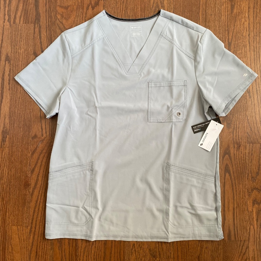 Cherokee Infinity Men’s V-Neck Scrub Top Gray Size L Medical Uniform - Picture 2 of 10